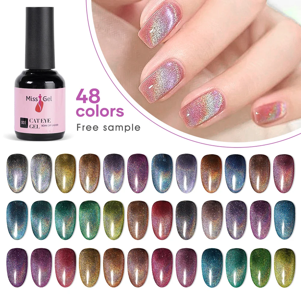 Missgel 48 mixed color glitter fantasy sprite cat eye gel oem long lasting private label hema free uv gel nail polish