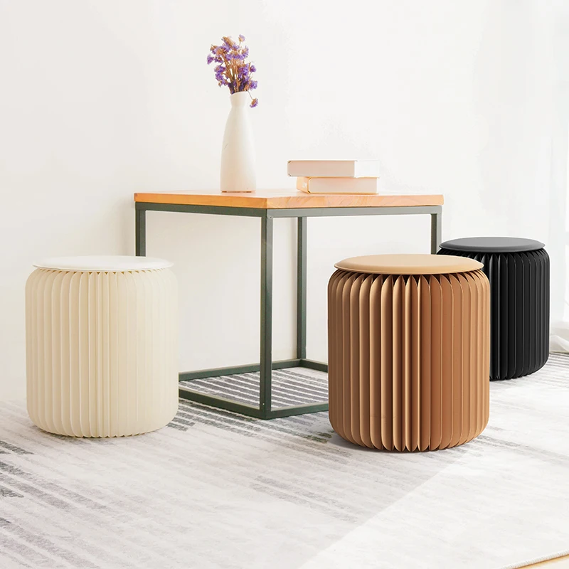 H35cm Single Seat Eco-friendly Paper Stool Round Stool Folding Otoman Stool Space Saving Furniture 300kg Bearing Force