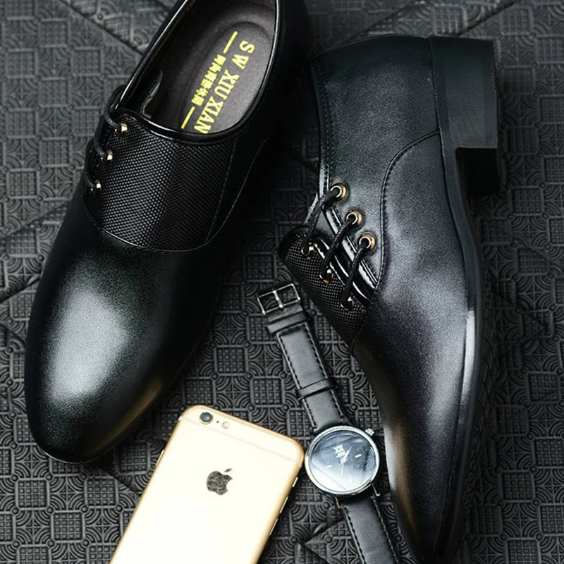 A023 Men Italian Round Toe Dress Shoes Cow Leather Business Black Wedding Shoes Oxford Formal Casual Shoes for men new styles