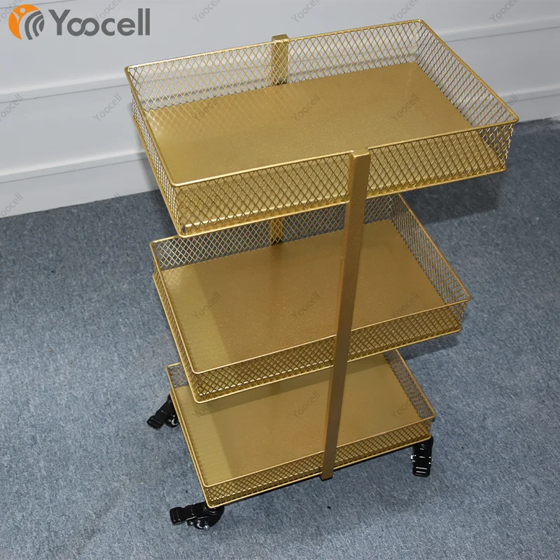 Лидер продаж, трехслойная золотая металлическая тележка для салона красоты Yoocell, тележка для салона, мебель для салона