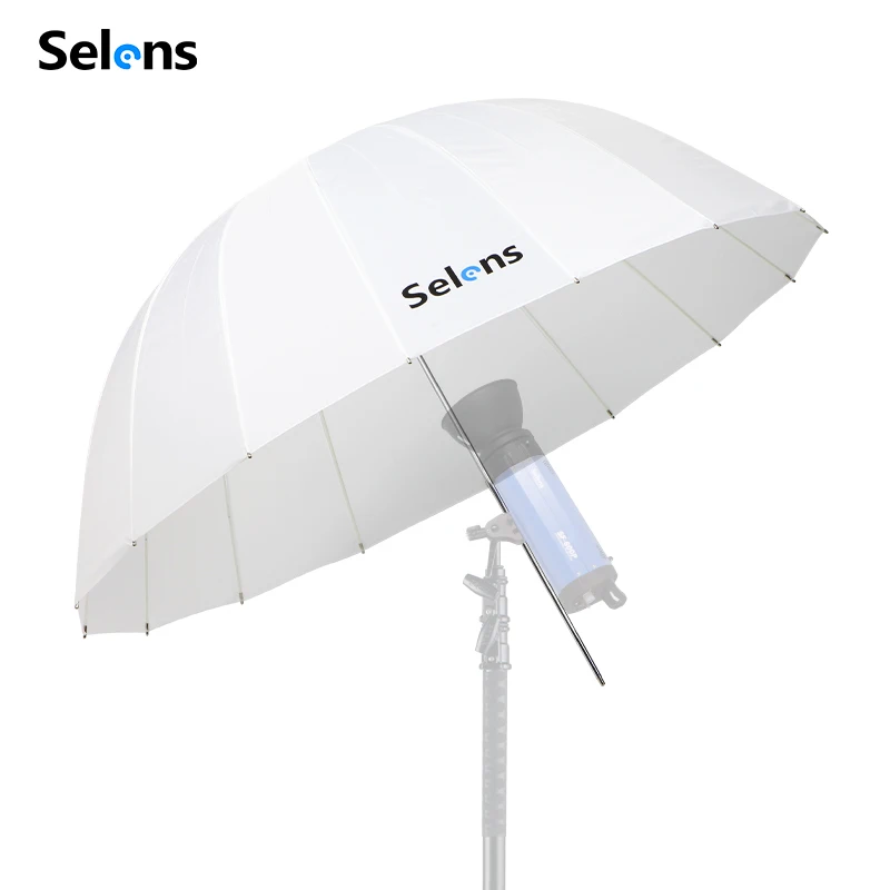 Selens 105cm 130cm 165cm White Translucent Umbrella 16 Rods Parabolic Reflective Soft Light Umbrella For Photo Studio Flash
