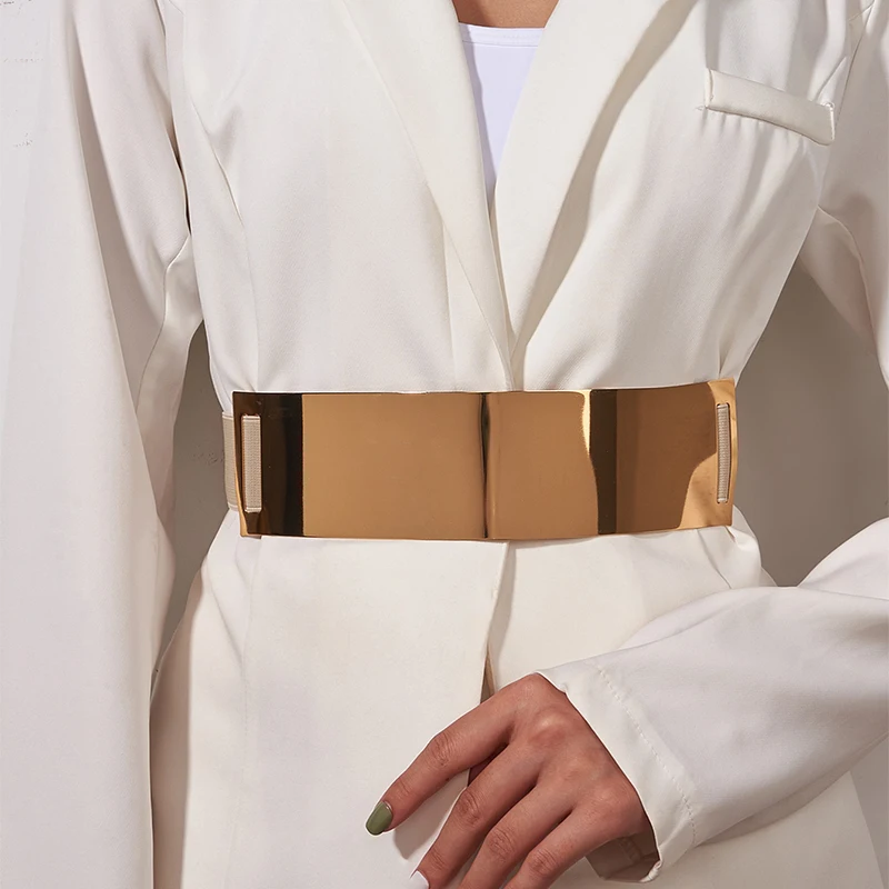 Female Wide Girdle Metal Slim Belt Luxury Apricot Mirror Skinny Waistband Leisure Women Belt