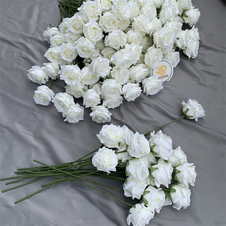 YOPIN-150 Wholesale Artificial Centerpiece Flower White Single Rose Without Leaves Flower