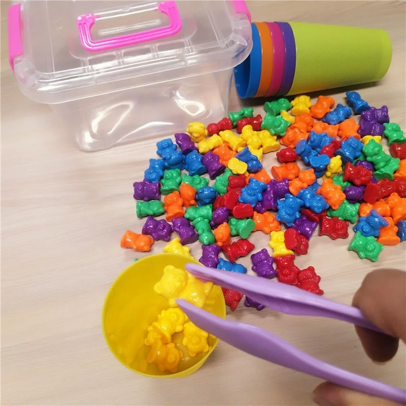 montessori toys  Plastic Colorful Counting Bears with Matching Sorting Cups