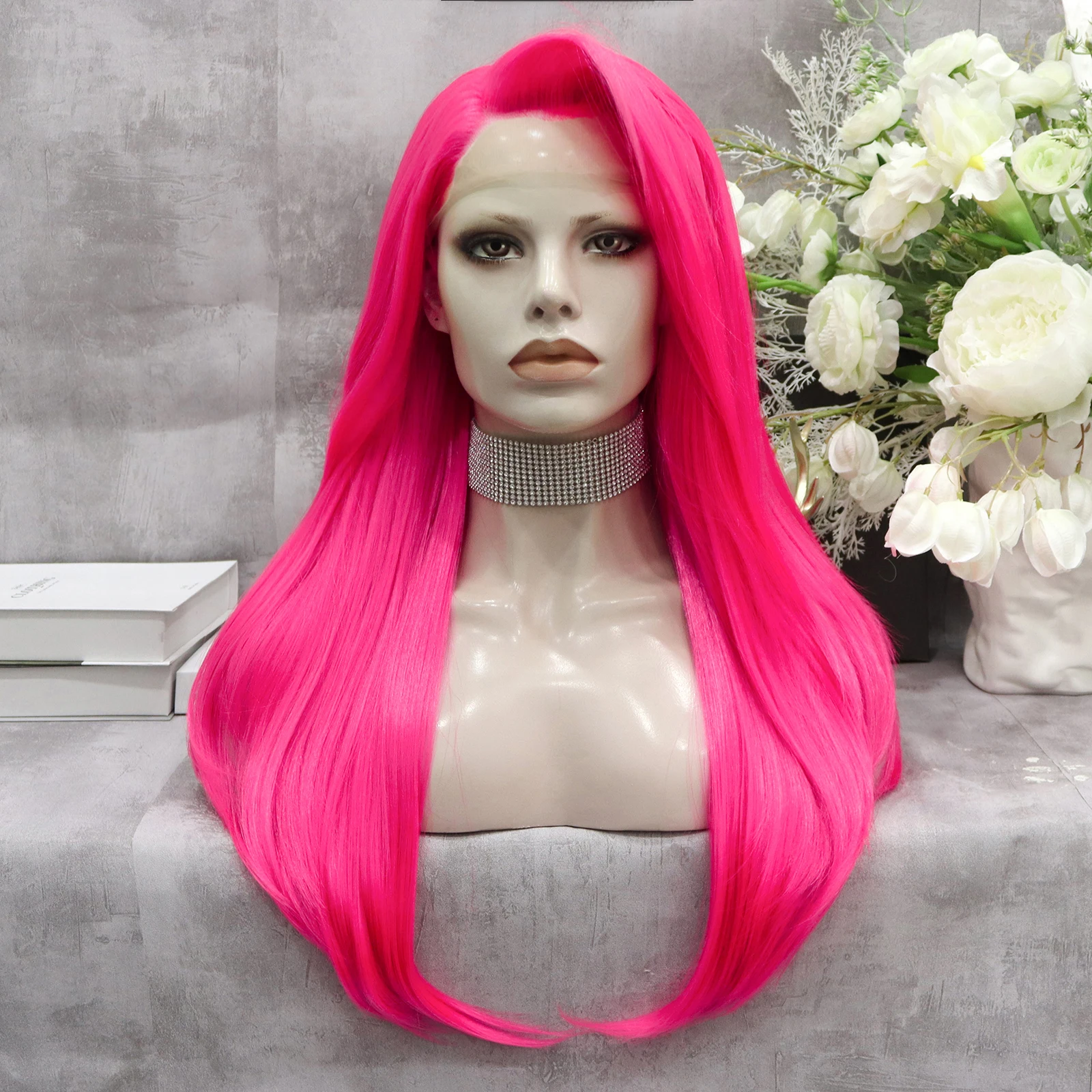 Celebrity Wholesale Hot Pink Synthetic Lace Front Wigs High Quality Laces Frontal Futura Fiber Hair Wigs