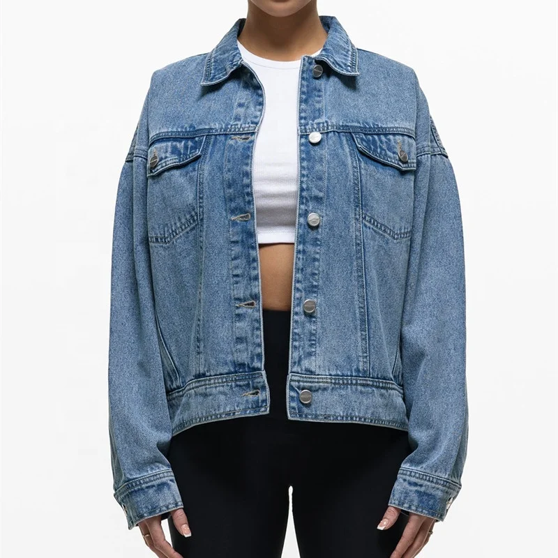 Женская джинсовая куртка в стиле хип-хоп черная или синяя большого размера с эффектом
