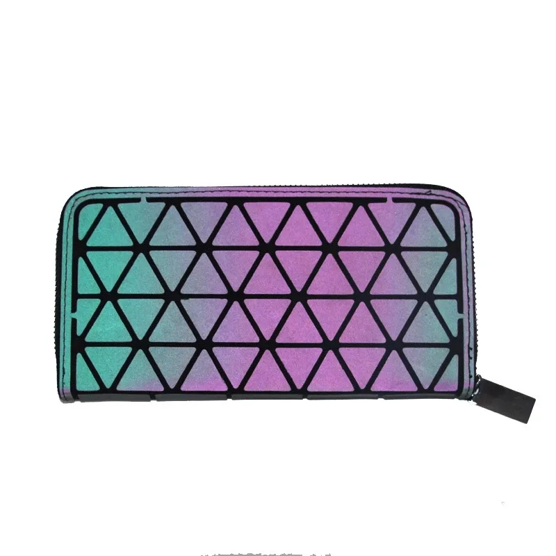 Factory Low MOQ Latest Fashion  Larger Phone Bag Unisex Coin Card Purse High Quality Luminous  Geometric Wallet for Women