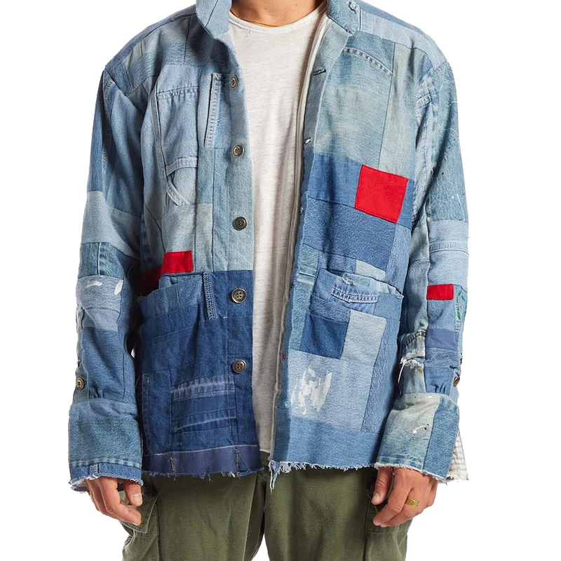 2022 Fashion Casual style Wholesale new design style Tassels Blue 100% Cotton Denim Jean Jackets For Men.