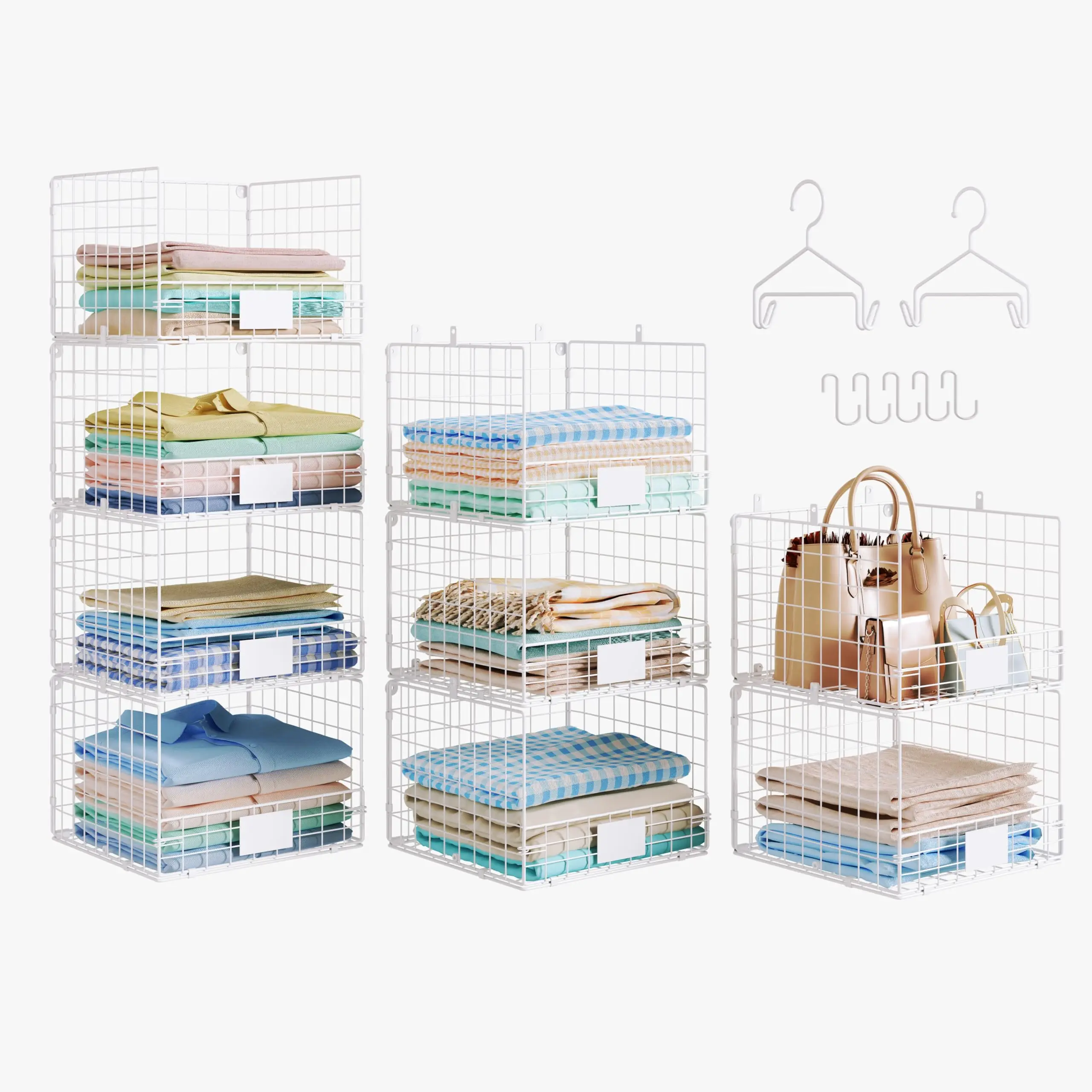 Hot sale 4 Tiers Hanging Closet Shelves Organizer Hooks Wall Mount Cabinet Wire Storage Basket Bins mesh basket for wardrobe