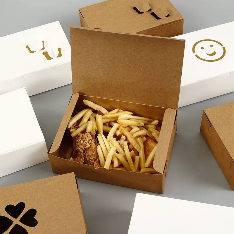 Square base food grade kraft paper salad box pizza pasta fried chicken bread takeaway package