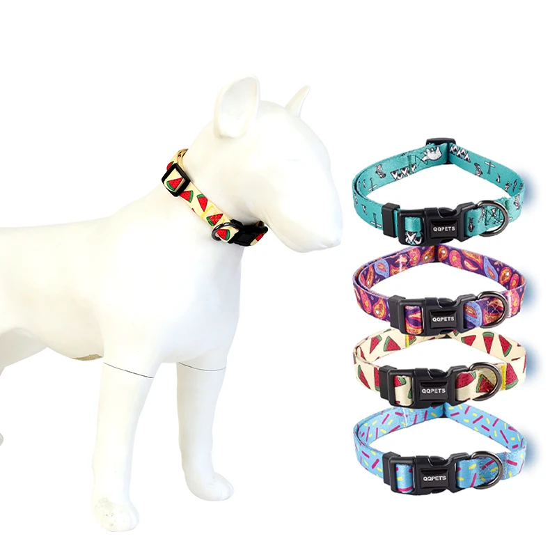 Import Hot Selling Flower Pet Necklace Print Watermelon Pattern Bichon Teddy Small Medium Polyester Dog Collar In Bulk Custom