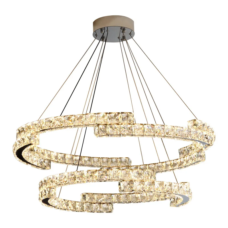 Crystal Circle Pendant Light for Hotel Living Room Luxury Crystal Chandelier Living Room Art Stainless Steel Circle Chandelier