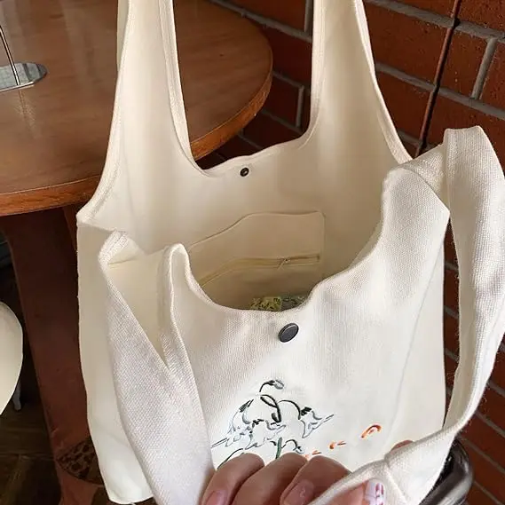 Wholesale Shopping Work School Groceries Beach Wide Handle Recycled Flowers Canvas Tote Bag Magnet