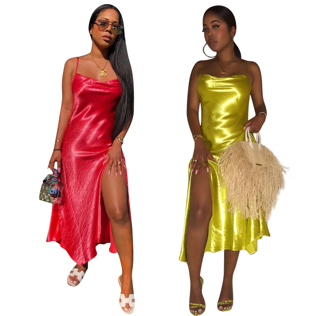 
HOBISH-6038 Amazon hot new product sexy irregular side slit ladies dress 