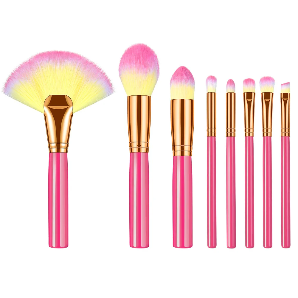 Hot selling pink color 8 pcs professional custom logo make up brush set for girl cosmetics