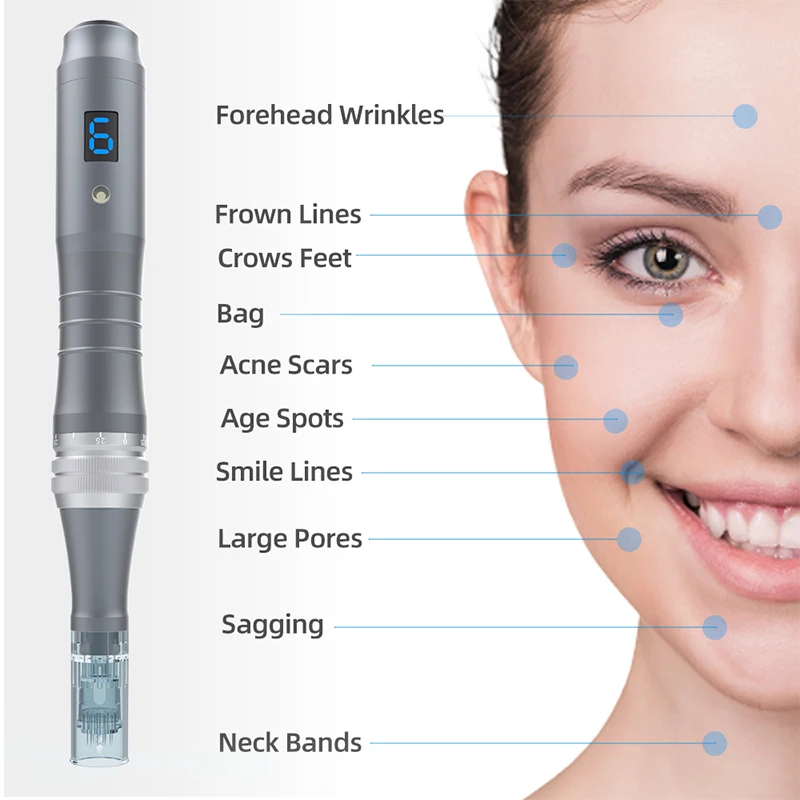 Digital 6 levels Derma Pen Professional wireless dr pen M8 DR 11 / 16 / 24 / 36 / 42 pins round nano needles electric dermapen