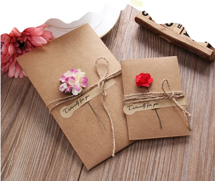 Handmade Greeting Cards Holiday  Dried Flowers Greeting Cards Kraft Blank Note Thank Notes for Party Invitation Card