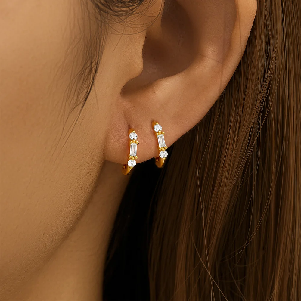 sliver 10k 14k 18k yellow solid gold round emerald cut lab grown diamonds hoop earrings