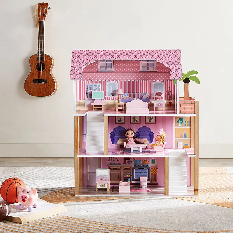 Hot Selling Small Wooden Dolls House Toy For  Kids Toys Wooden Houses Pretend Toy Wooden Doll House