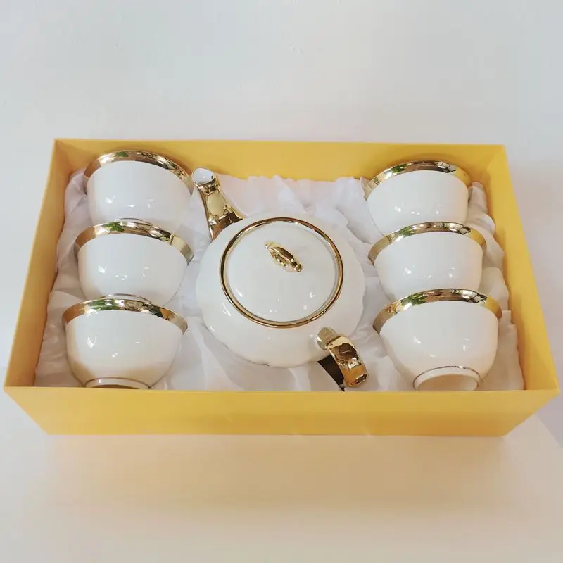 7 Set Tea Pot Hot Selling Middle East Royal Porcelain New Bone China Gold Painted Teapot