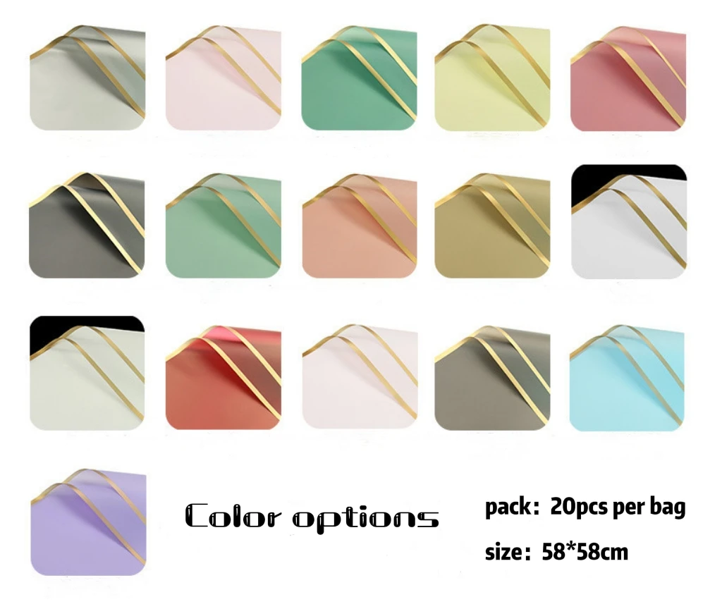 Wholesale flower shop gift flower waterproof with gold edge wrapping paper gold edge waterproof flower decoration wrapping paper