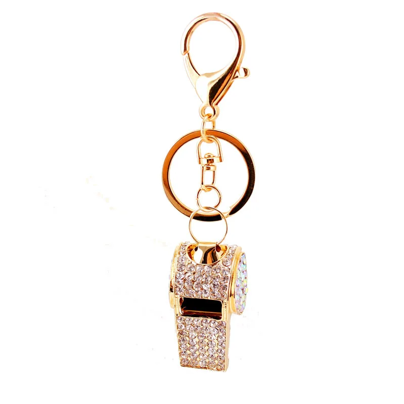 Promotional Rhinestone Whistle Sport Key Chain Bag Hanging Bling Keychains Metal Car Keychain Accessories