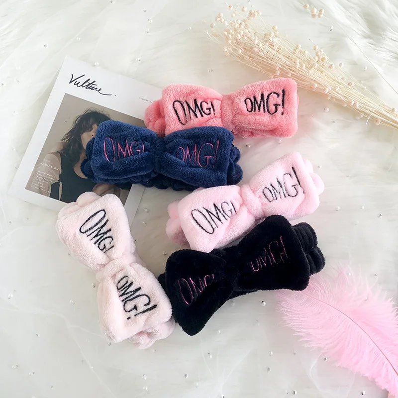 2020 New OMG Letter Coral Fleece Wash Face Bow Hairbands For Women Girls Headbands Headwear Hair Bands Turban Hair Accessories