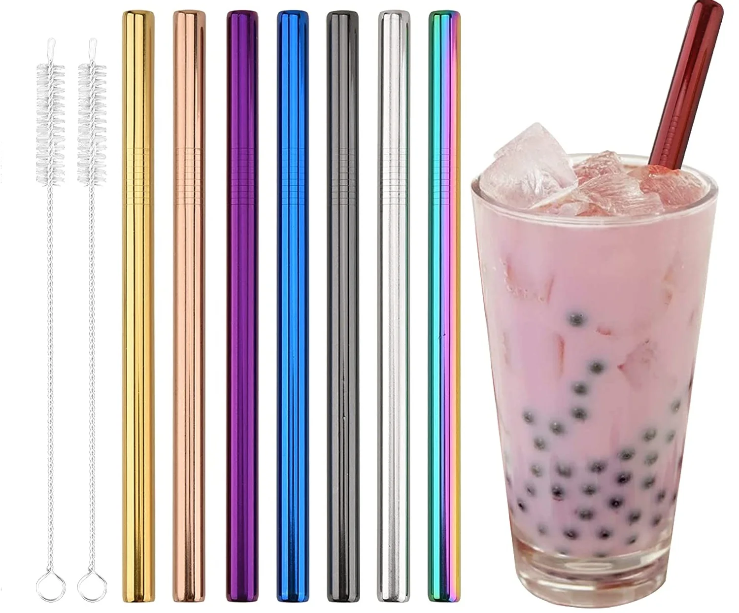 Многоразовые 12 мм из нержавеющей стали в стиле «Bubble Tea питьевые соломки изготовленный на заказ чая Боба металлические