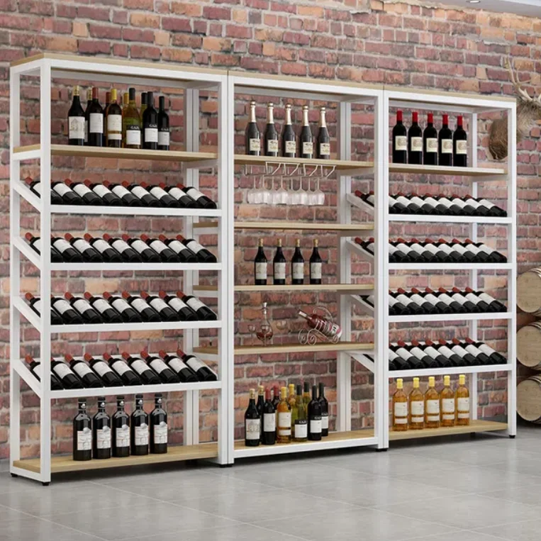 Simple Iron Wine Rack Cabinet Multi-layer Floor-to-ceiling bar Storage Display Shelf