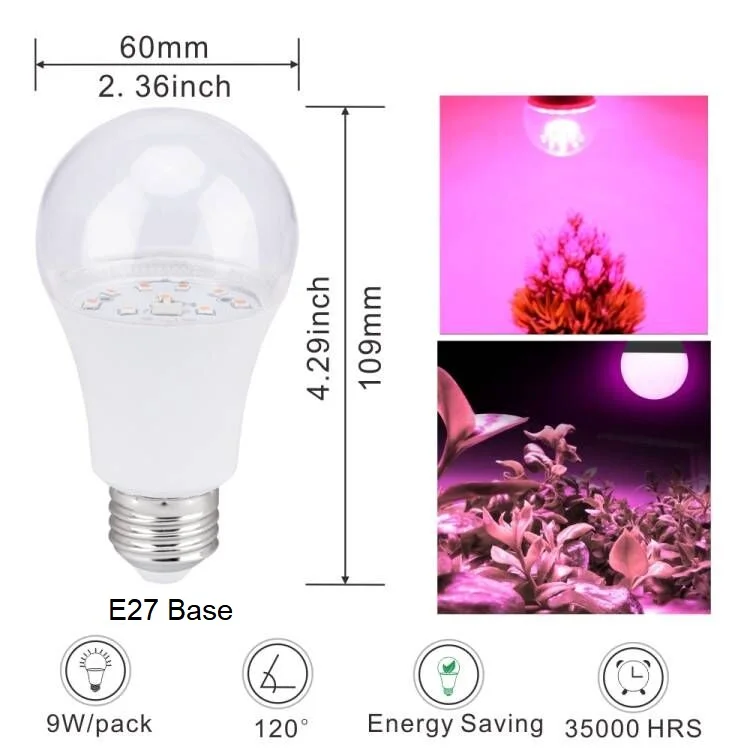 9W 120V/220V Full Spectrum B22 E27 E26 Indoor Plant Bulb for Hydroponics LED Grow Tent Lighting Bulbs