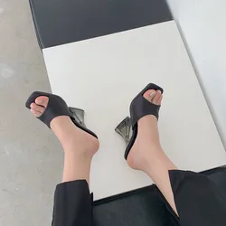 Breathable New Satin Square toe Beauty Comfort woman slippers Wholesale High heel custom foot wears