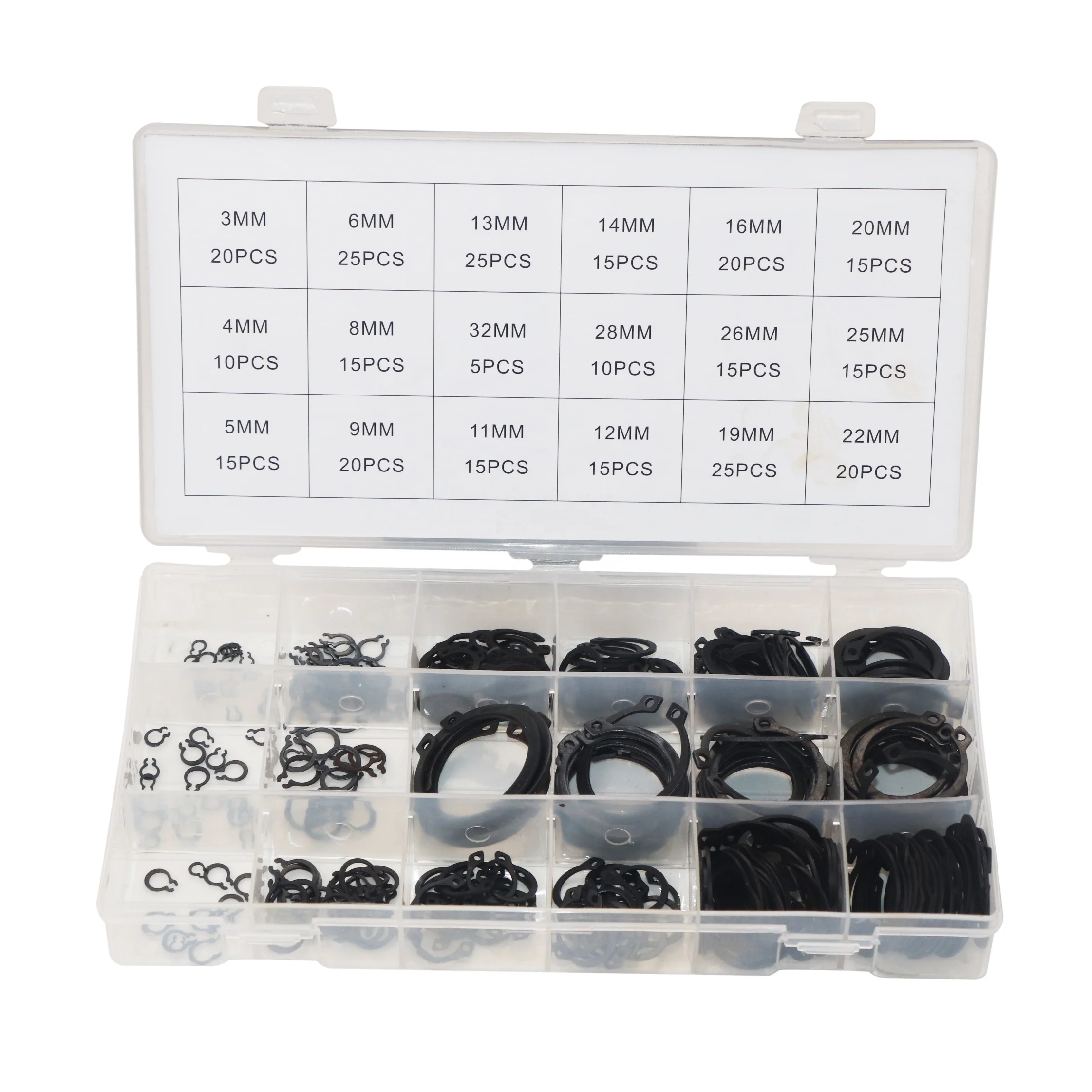 SYD-1069 300Pcs Snap Rings Assortment Kit C Clips External Circlip Snap External Retaining C-Clips Rings Set