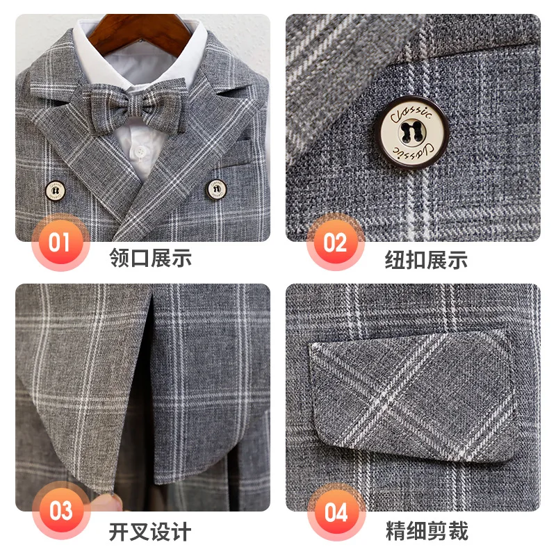 Handsome Checkered Vest Set for Boys Hosting Flower Children Performance Clothing 2023 High Quality Boys Suit Set