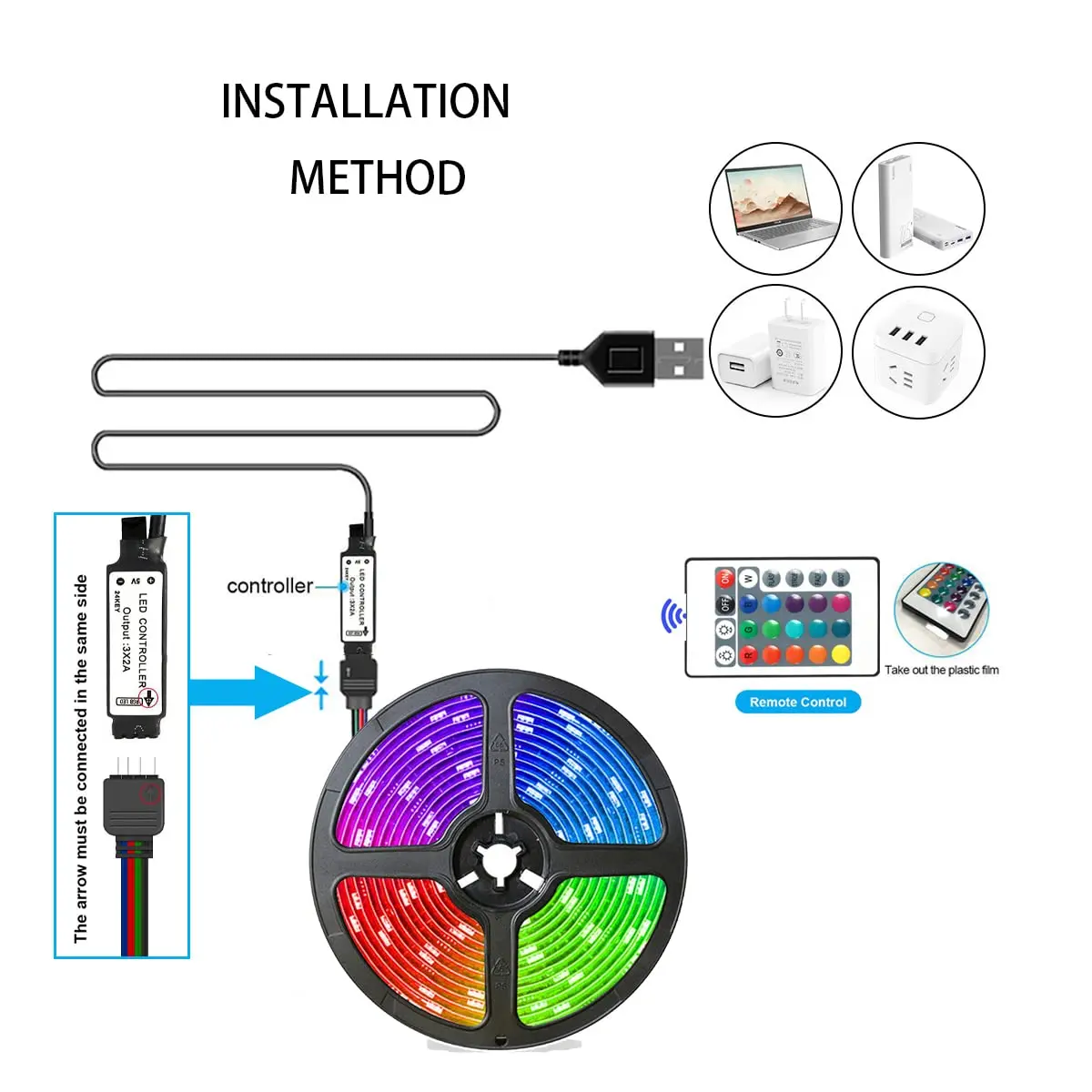 10 м светодиодная лента для синхронизации музыки 5050 Rgb 5 В Usb Bluetooth приложение и 24 ключа ИК-пульт дистанционного управления подсветка домашнего ТВ