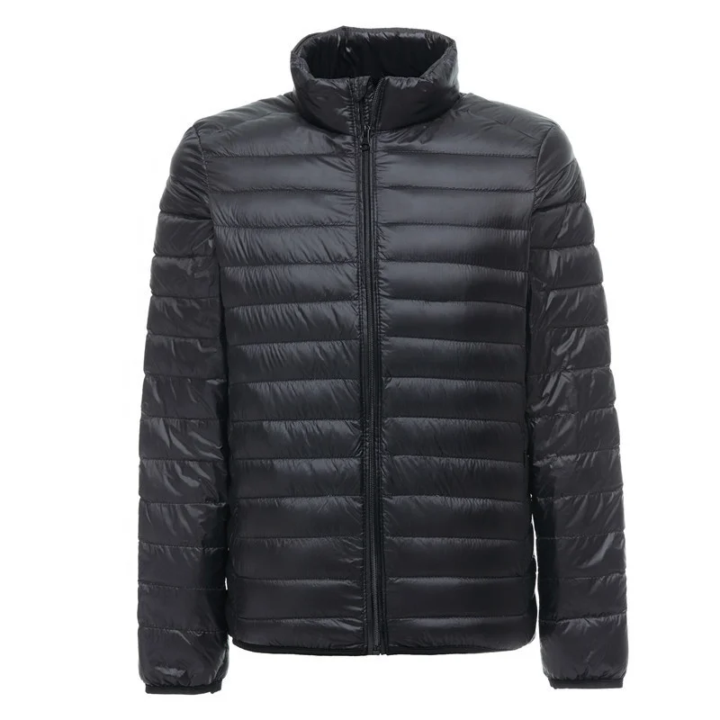 Outdoor Light Warm Duck Feather Custom Logo Nylon Black Hooded Winter Bubble Puff Filled Down Puffer Jackets for Men