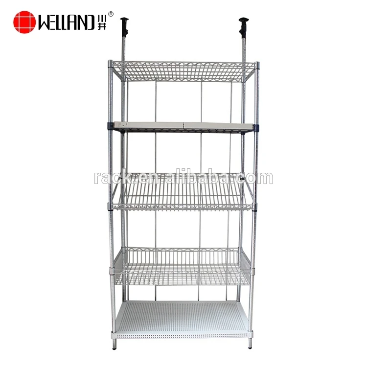 Home Use Household White Metal Metro Adjustable Wire Mesh Shelf Parts Basket Shelving Rack