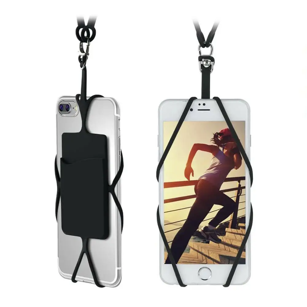 
China Manufacturer Cell Phone Lanyard Smartphone Holder with Card ID Slot Silicone Necklace Strap 