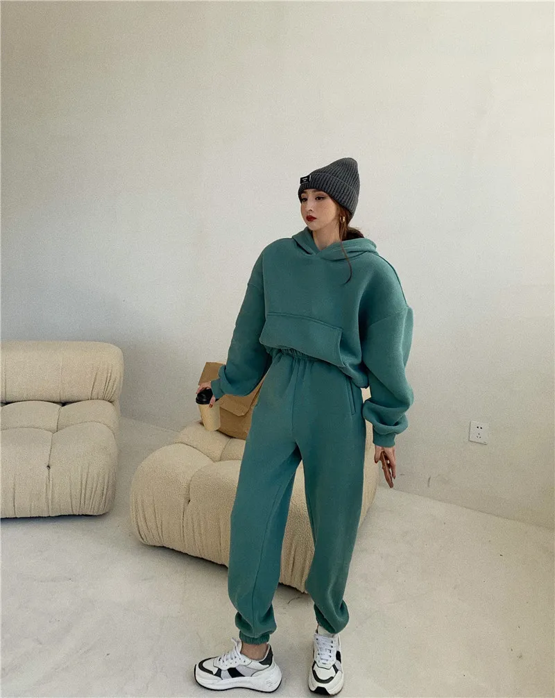 2021 на осень-зиму с большими карманами; Брюки для девочек на заказ 2 шт. Топ больших размеров Свободная Толстовка пуловер с капюшоном для женщин