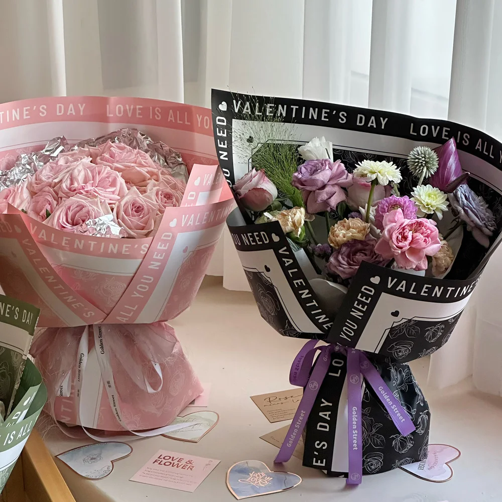 New Design Luxury Double Side Color Wrapping Paper Matte Rose Printed Wrapping Paper For Flower