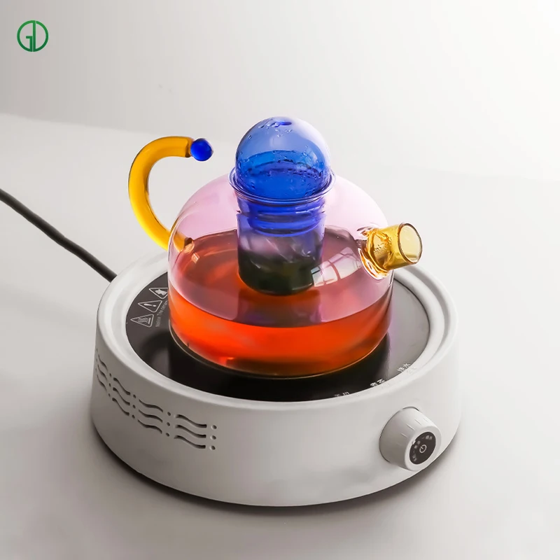 Wholesale Creative color contrast high temperature resistant glass kettle Nordic color glass cup