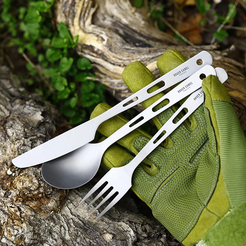 Titanium Spork Portable dinnerware set camping spoon fork  knife set for outdoor camping hiking travel