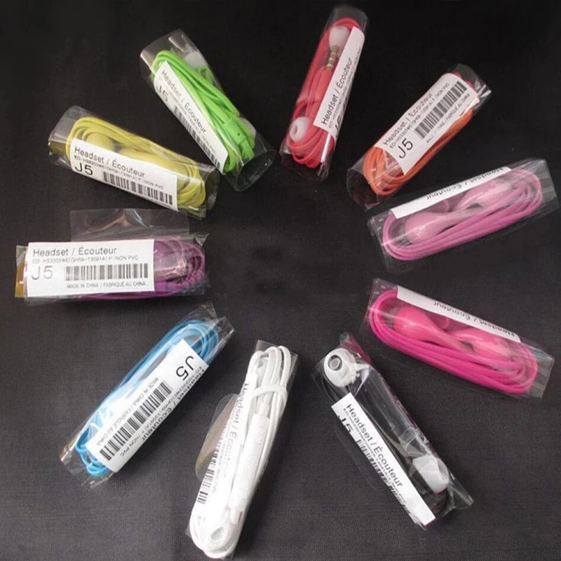 3.5mm Earphone for J5 Samsung Galaxy S4 S5 flat noodle Earbuds With microphone Color Headset