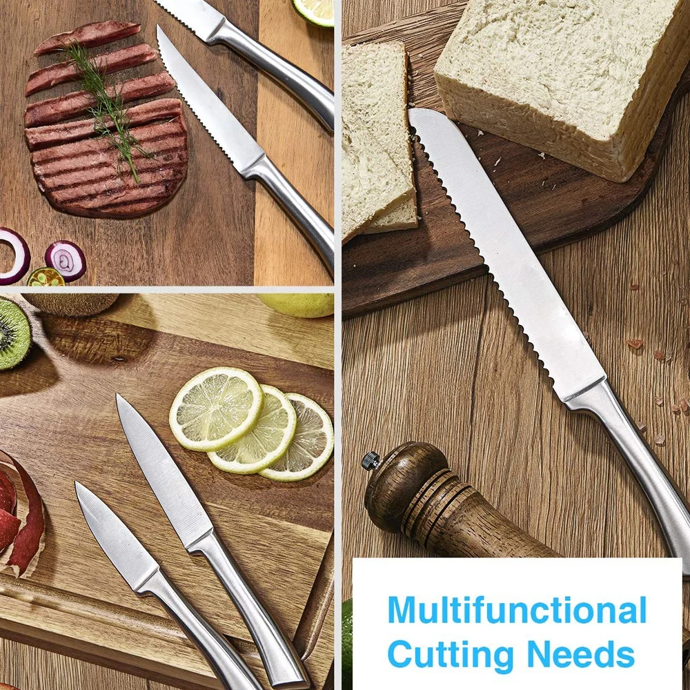 High quality hollow handle kitchen chef knives set stainless steel kitchen knife set with stand