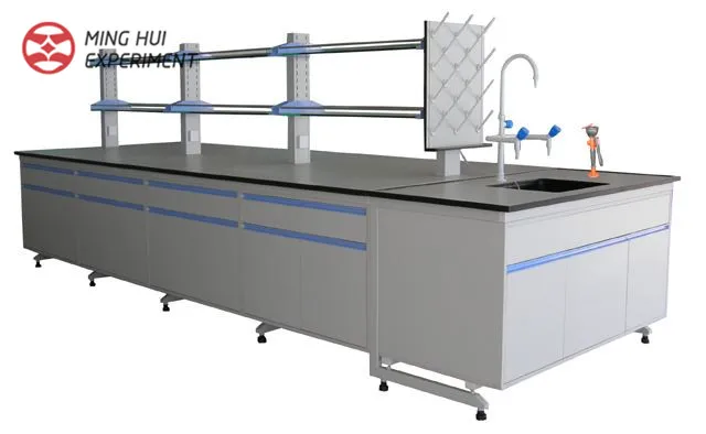 
Steel frame laboratory central bench/Island table, wooden cabinet lab bench, lab workbench 