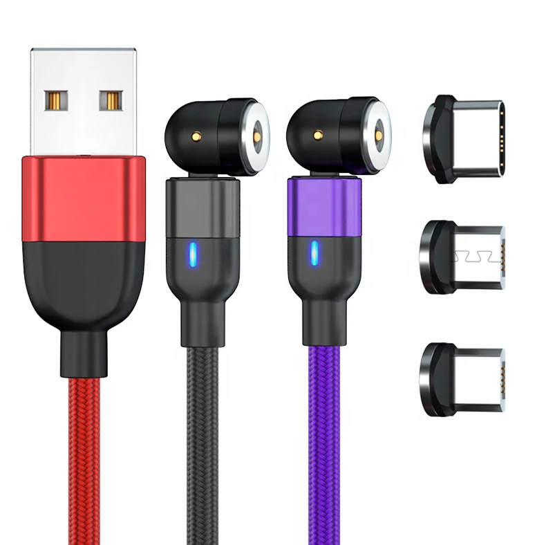 
2021 New Trend 540 Degree Free Rotation Magnetic Charging Cable 3 in 1 Mobile Phone Charger Magnet Usb Cable 