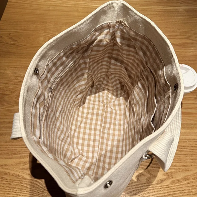 Mommy Bag Large Capacity Bear Grid Pattern Cute Baby Diaper Bag Canvas Portable Handbag Organizer