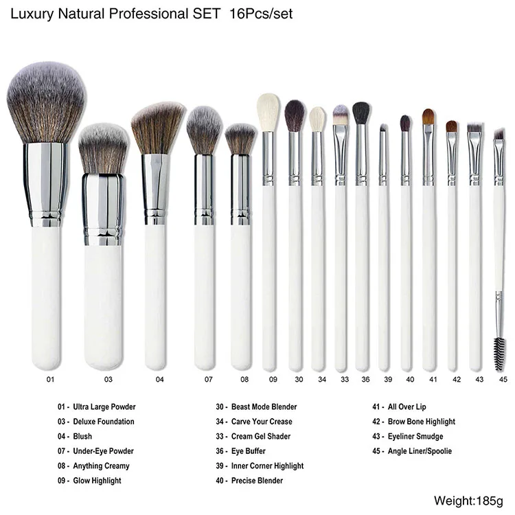 Hot Sale 5/8/12/15/24pcs Fashion Foundation Eyebrow Eyelash Makeup Brush White Wood Handle Private Label Makeup Brush Set