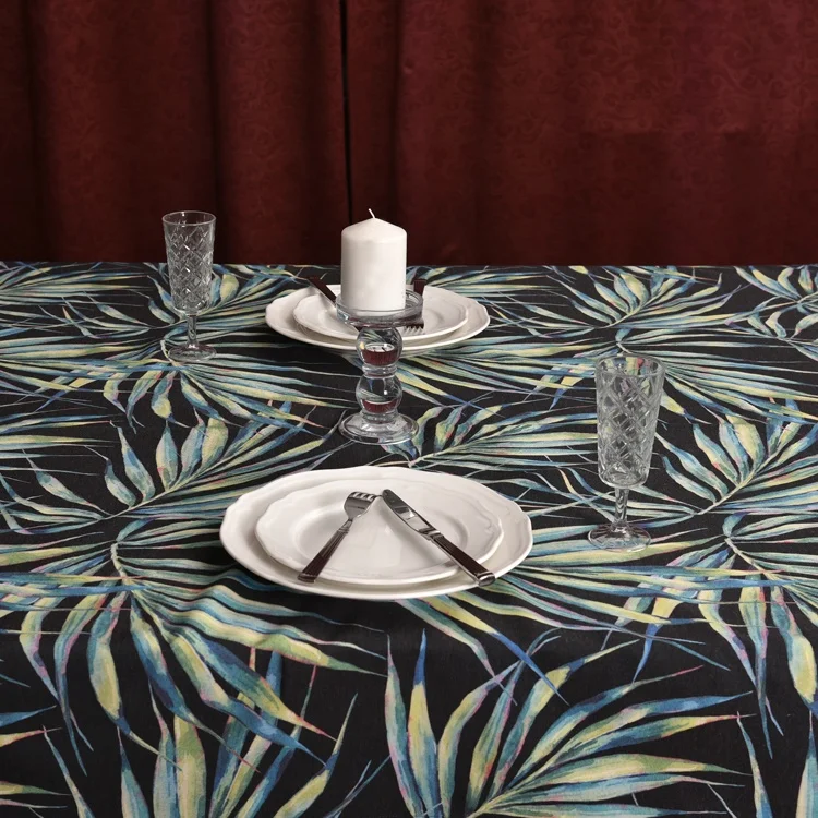 Black Leaves Fabric Tablecloth Custom Print Dinner Table Cover Rectangle Desk Cloth Covers Waterproof Table Cloth Mat