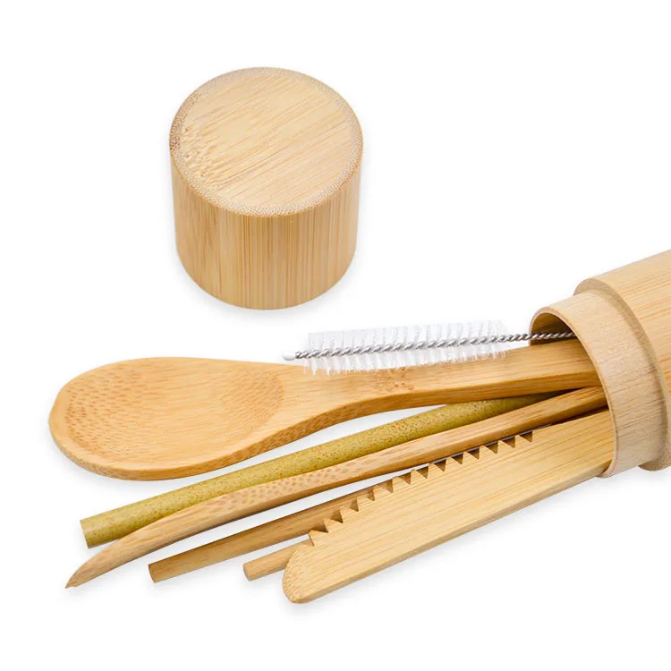Kids Travel Eco Friendly Portable Reusable Bamboo Utensils Cutlery Set With Case Personalized