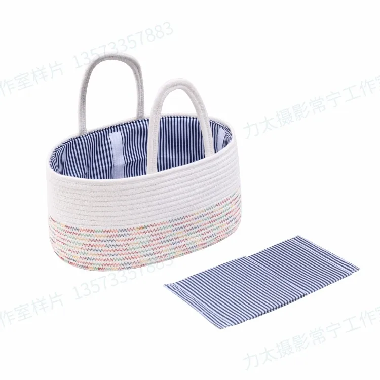 Best selling belly basket High Quality  small cotton rope baby diaper organizer with removeable divider basket (1600339521430)